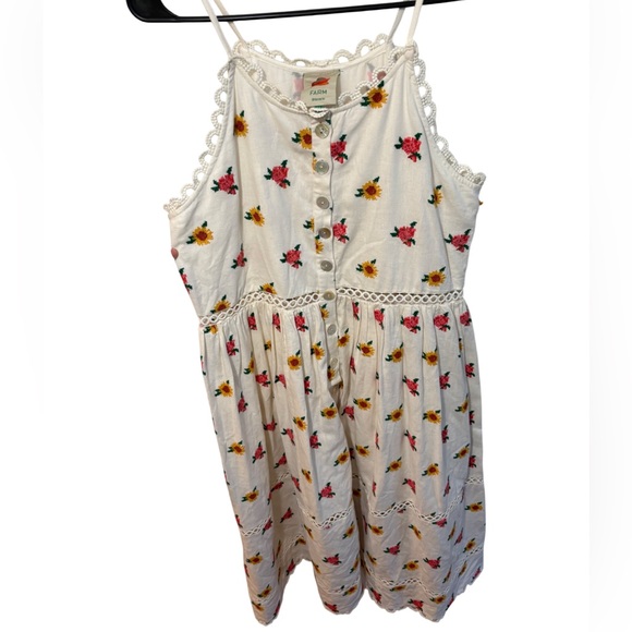 Farm Rio White Linen Blend Mixed Cross Stitch Flowers Midi Dress M - Picture 2 of 7